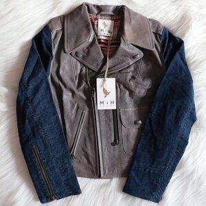 NWT Anthropologie M.i.H Denim Sleeved Leather Jacket